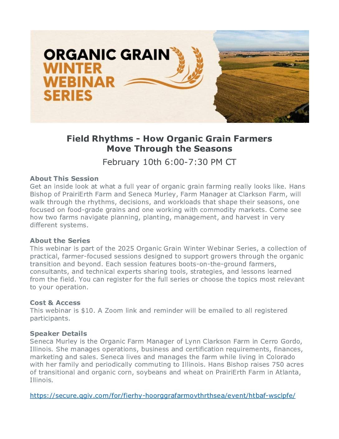 Webinar: Field Rhythms — How Organic Grain Farmers Move Through the Seasons